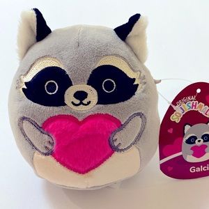 NWT Squishmallows 4” Valentines Galci the Raccoon.